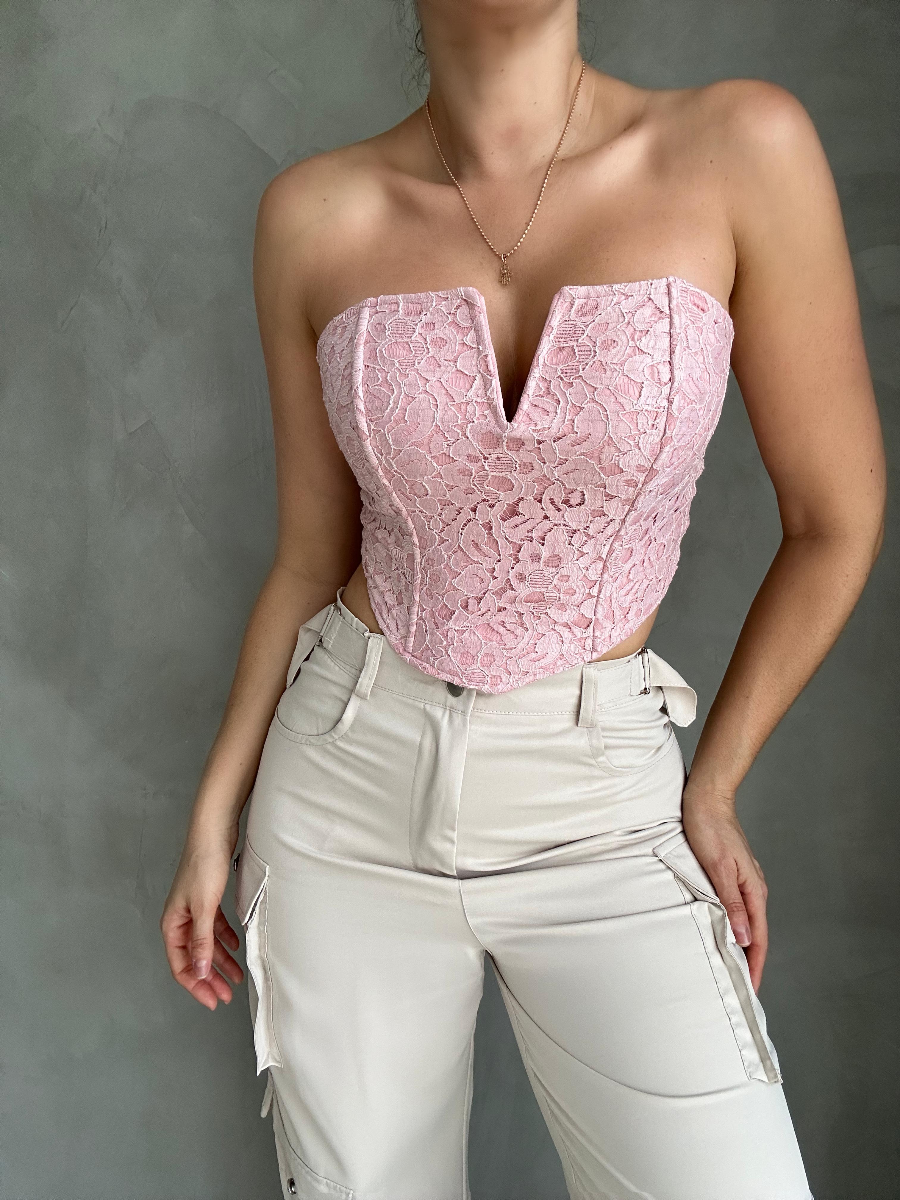 CROP TOP ENCAJE ROSA PASTEL