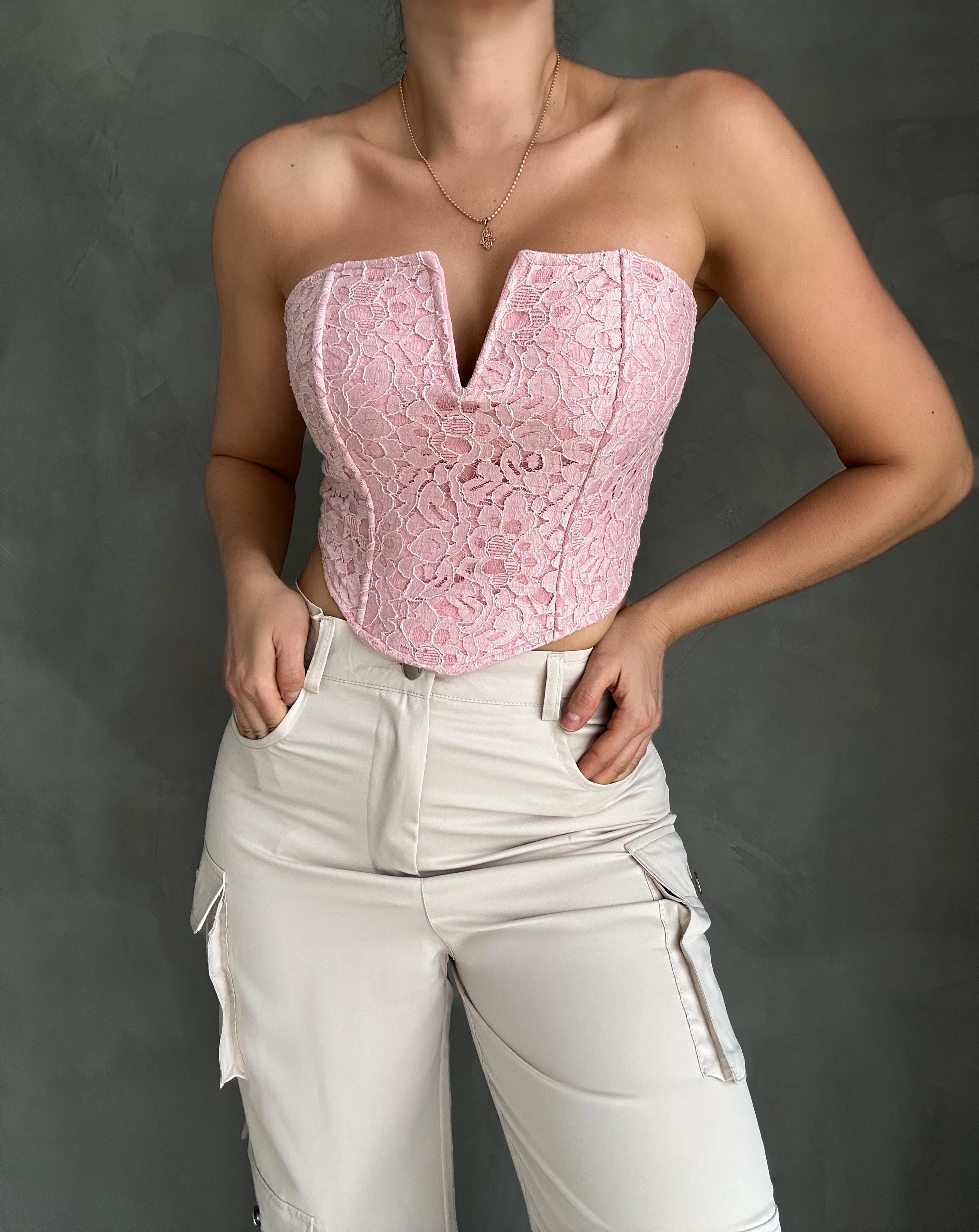 CROP TOP ENCAJE ROSA PASTEL